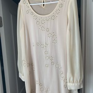 Cream long-sleeved dress with gold details